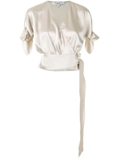 Comme Moi Wrap Cropped Blouse In Neutrals