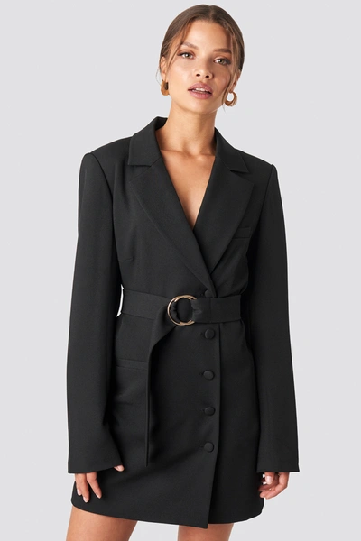 Tina Maria X Na-kd Oversized O-belted Blazer Dress - Black | ModeSens