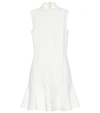 Valentino Tie Neck Ruffle Hem Wool Blend Minidress In Ivory