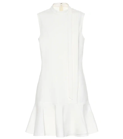 Valentino Tie Neck Ruffle Hem Wool Blend Minidress In Ivory