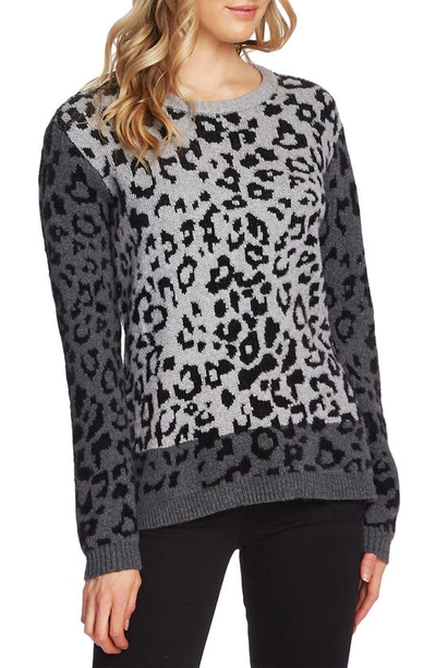 Vince Camuto Leopard Jacquard Cotton Blend Sweater In Med Heather Grey