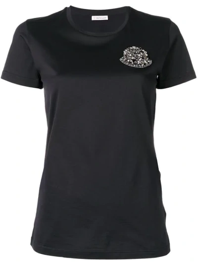 Moncler Logo Embroidery Black Cotton T-shirt