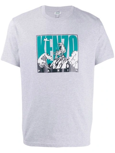 Kenzo Tiger Logo Wave Print T-shirt In Grey