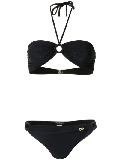 Dolce & Gabbana Logo Plaque Bandeau Bikini In Black