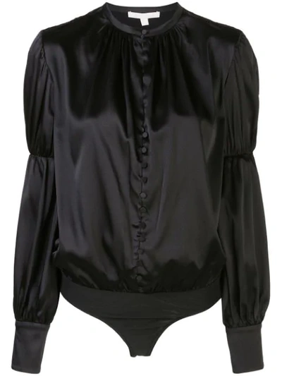 Jonathan Simkhai Silk Puff Sleeve Bodysuit In Black