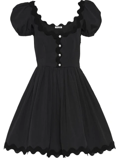 Miu Miu Scallop Trim Flared Mini Dress In Black