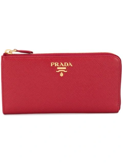 Prada Logo Plaque Large Wallet In Red