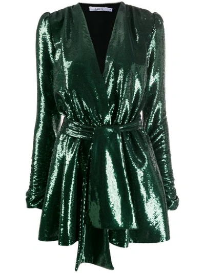 Amen Sequined Wrap-style Dress In Green