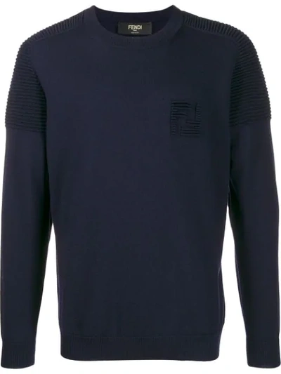Fendi Ff-logo Knitted Jumper In Blue
