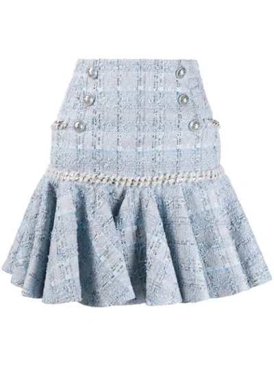 Balmain Flounced Tweed Skirt In Blue