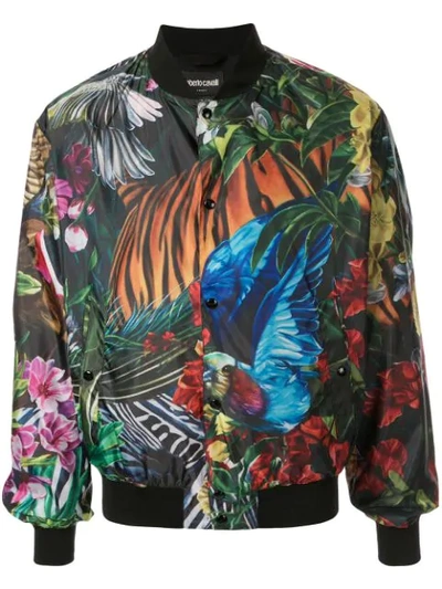 Roberto Cavalli Paradise Found Print Bomber Jacket In Multicolour