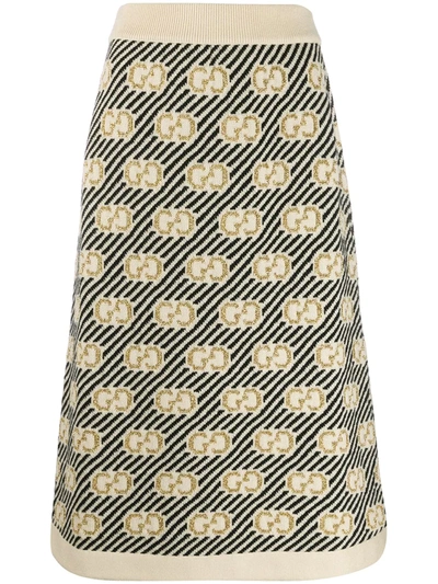 Gucci Gg Stripe Wool Jacquard Skirt In Neutrals