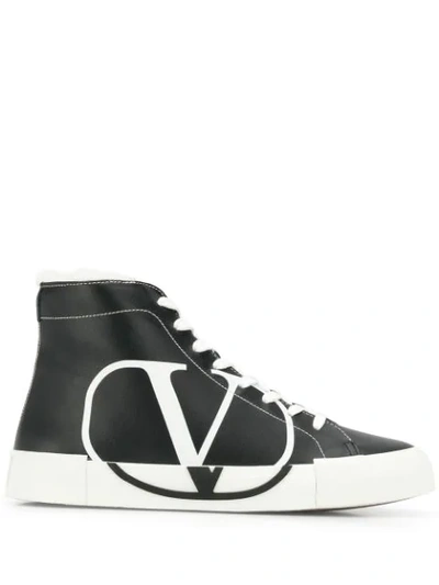 Valentino Garavani High-top Sneakers With Go Logo Detail In Black And White Leather