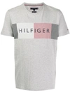 Tommy Hilfiger Striped Logo T-shirt In Grey