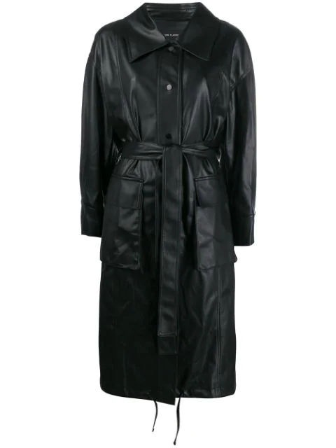 Low Classic Belted Faux Leather Trench In Black | ModeSens
