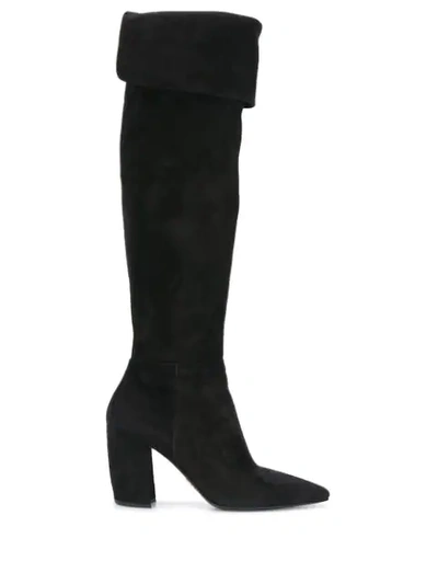 Prada Knee Length Pointed Boots In Black
