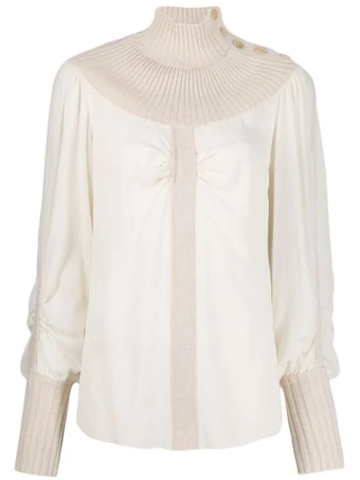 Chloé Turtleneck Dual-fabric Jumper In White