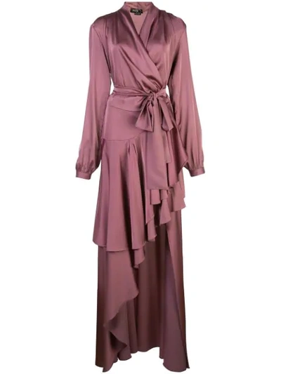 Patbo Satin Wrap Gown In Mauve