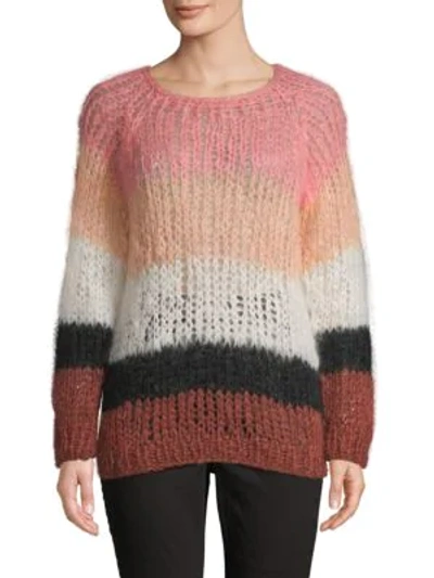 Maiami Mohair Multicolored Stripe Sweater In Coral