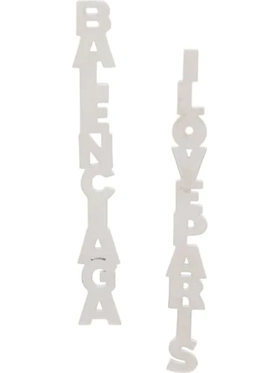 Balenciaga Logo Lettering Drop Earrings In Metallic