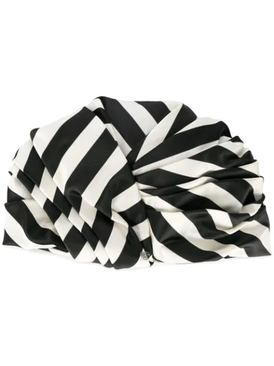 Maison Michel Striped Wrapped Hat In Black
