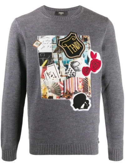 Fendi Pullover Mit Collage-patch In Grey