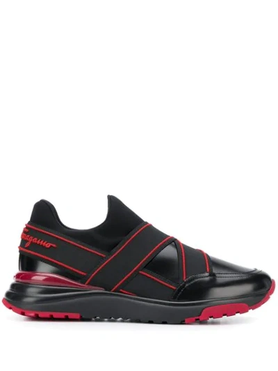 Ferragamo Elasticated Strap Slip-on Sneakers In Black,red