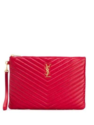 Saint Laurent Monogram Clutch Bag In Red