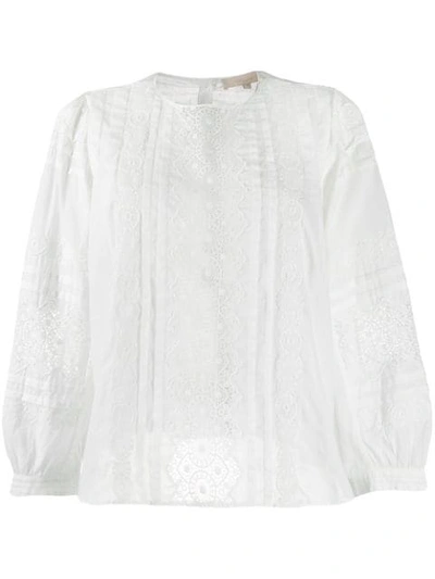 Vanessa Bruno Sheer Lace Detail Top In White