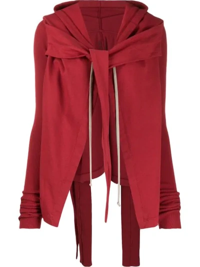 Rick Owens Drkshdw Hooded Deconstructed Jacket In Red