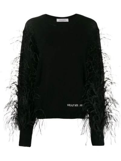 Valentino "wrap Me. Free Me. See Me" Feathered Jumper In Black