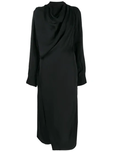 Low Classic Cowl Neck Wrap Dress In Black