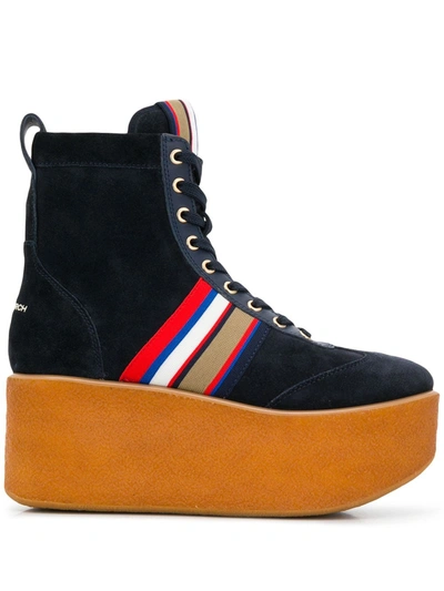 Tory Burch Striped High-top Platform Sneakers Boots In Blue | ModeSens