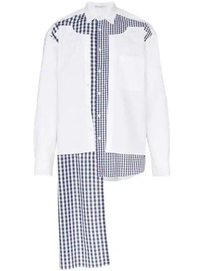 Jw Anderson Double Placket Gingham Patchwork Shirt In White