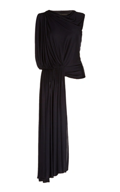 Oscar De La Renta Sleeveless Asymmetric Draped Blouse In Navy