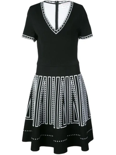 Carolina Herrera Graphic-trim Short-sleeve V-neck Fit-&-flare Dress In Black Multi
