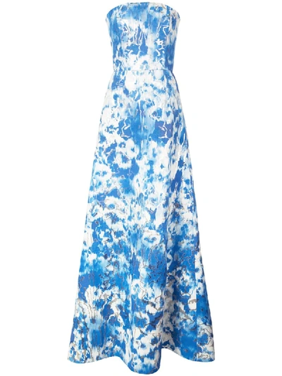 Carolina Herrera Tie Dye Metallic Strapless Stretch-silk A-line Gown In Blue Multi