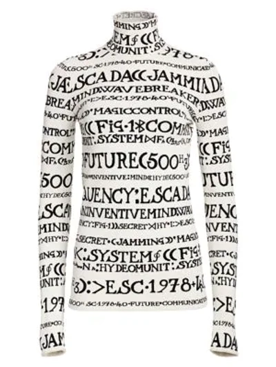 Escada Printed Knit Turtleneck Sweater In White