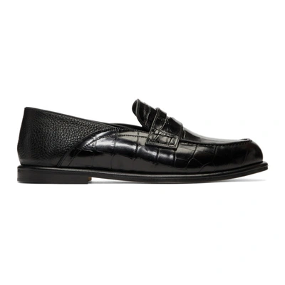 Loewe Collapsible-heel Croc-effect And Full-grain Leather Penny Loafers In Black