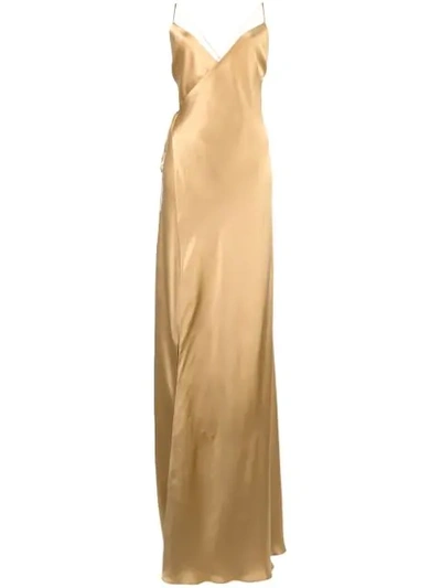 Michelle Mason Strappy Wrap Gown In Gold