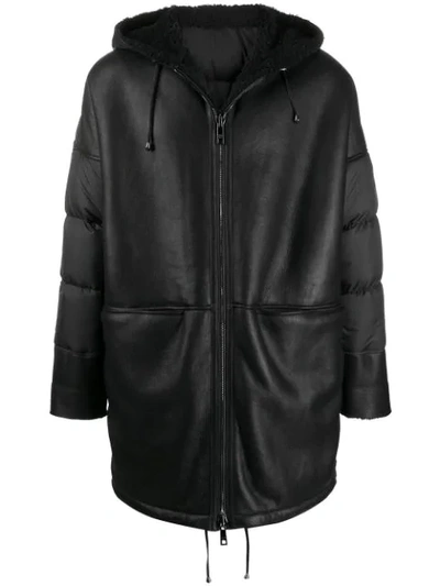 Giorgio Brato Shearling Lining Hooded Coat In Black