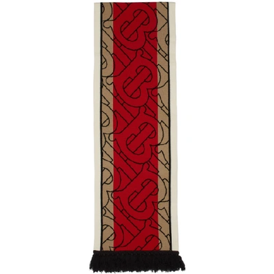 Burberry Beige And Red Monogram Striped Scarf In Archive Bei