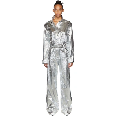 Off-white Racing Metallic Effect Jumpsuit In Silver No Color