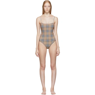 Burberry Checked Swimsuit In Beige