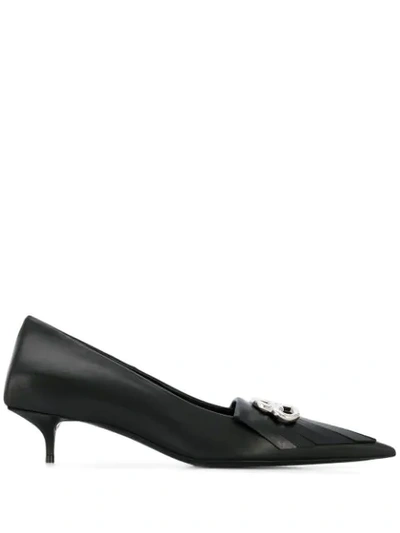 Balenciaga Knife Logo-embellished Patent-leather Pumps In Black