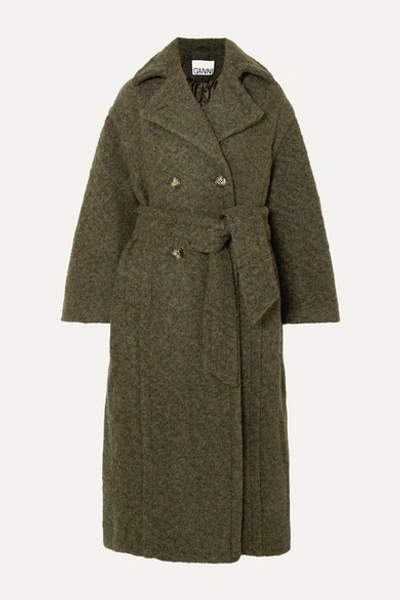 Ganni Oversized Double-breasted Wool-blend Bouclé Coat In Army Green |  ModeSens