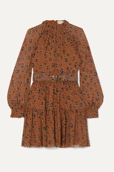 Nicholas Belted Ruffled Leopard-print Silk-chiffon Mini Dress In Brown
