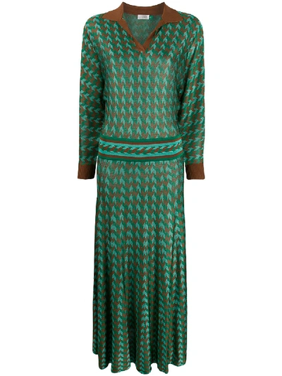 Rixo London Annie Houndstooth Knitted Midi Dress In Green