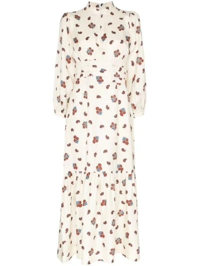 Rebecca De Ravenel Bailey Printed Silk And Wool-blend Twill Midi Dress In White