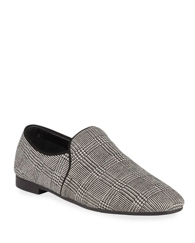 Aquatalia Revy Plaid Fabric Flat Loafers In Black/white